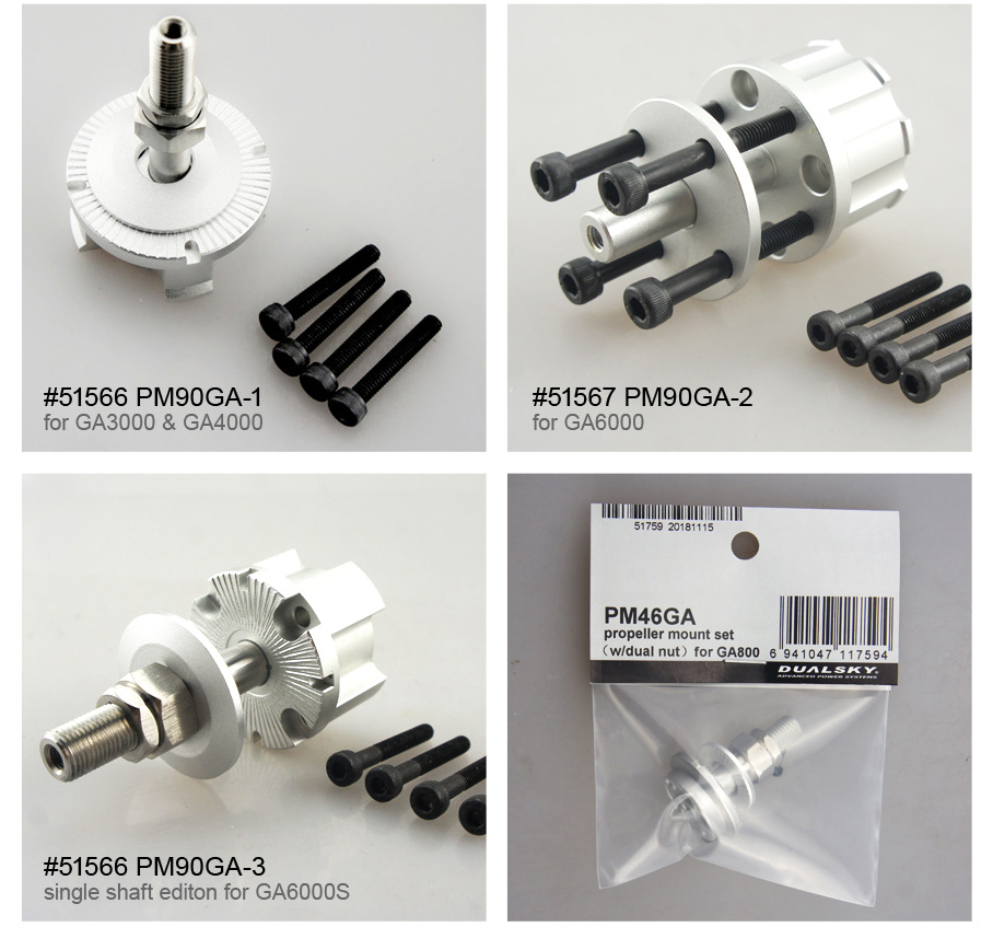 Brushless Motor Thrust Test Stand - Propellernabe der Dualsky GA-Serie, Motoradapter für